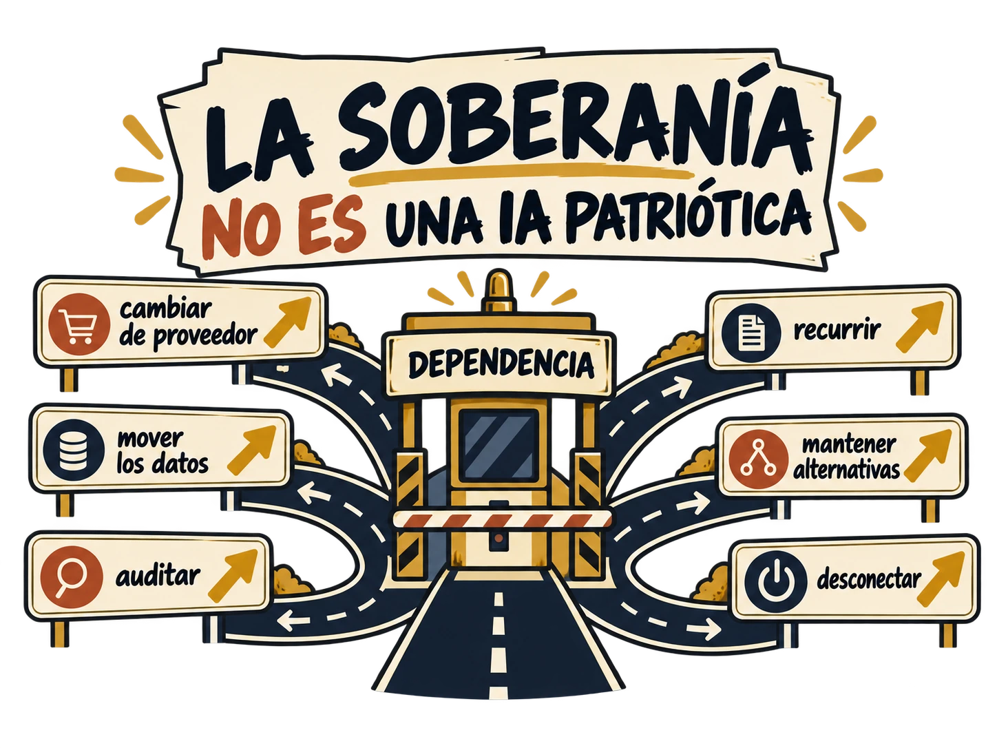 Soberanía práctica: elegir, mover los datos, auditar, recurrir, mantener alternativas y desconectar.